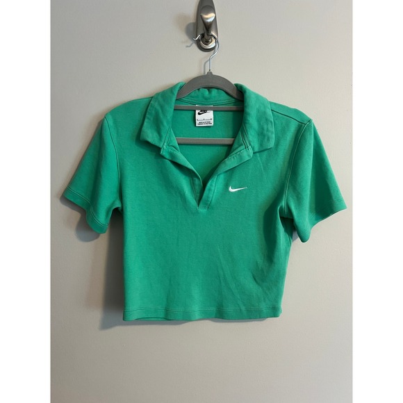 Nike Tops - Nike Sportswear‎ Women Green Ribbed Cropped Polo Shirt DV7884-363 Mens S